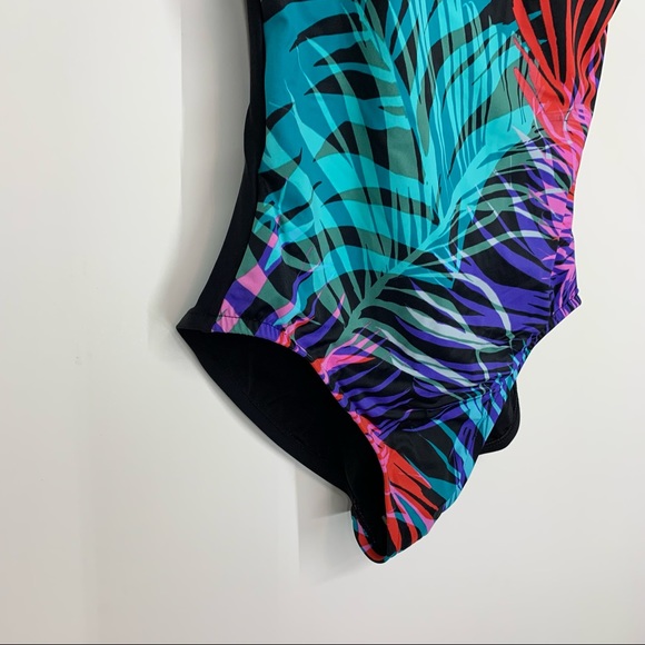 Aqua Green Retro Tropical Leaf Adjustable Strap One Piece Swimsuit Nwt New Small - Picture 6 of 16